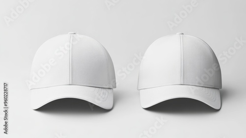 Two Blank White Baseball Caps Mockup