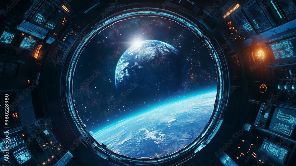 Spacecraft Window View of a Distant Planet Spacecraft Window View of a Distant Planet