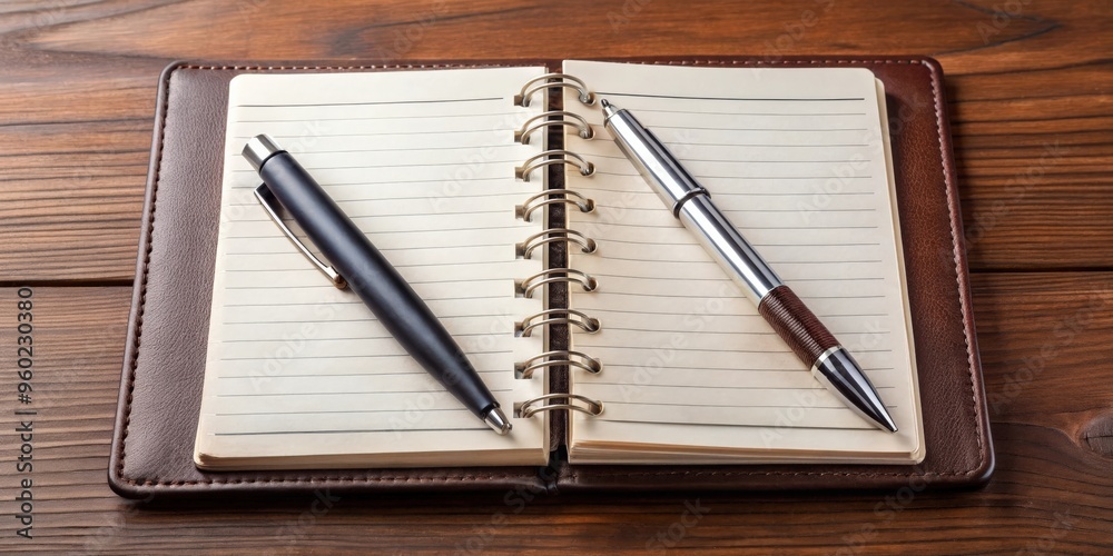 A stylish notebook with a sleek pen for productivity on the go A stylish notebook with a sleek pen for productivity on the go