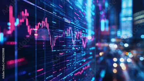 Digital financial data visualization with vibrant graphs and charts