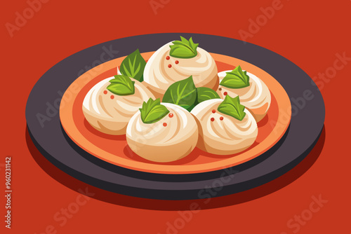 Russian national food. Pelmeni. Dumplings. Dough with meat or fish filling.
