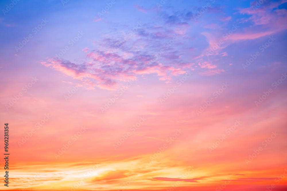 Beautiful , luxury soft gradient orange gold clouds and sunlight on the blue sky perfect for the background, take in everning,Twilight, Large size, high definition landscape photo