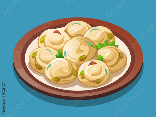 Russian national food. Pelmeni. Dumplings. Dough with meat or fish filling.
