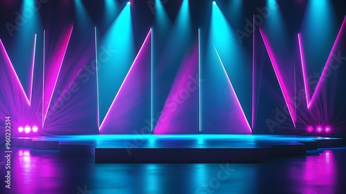 Captivating Abstract Geometric Light Patterns in Cool Blue and Purple Tones