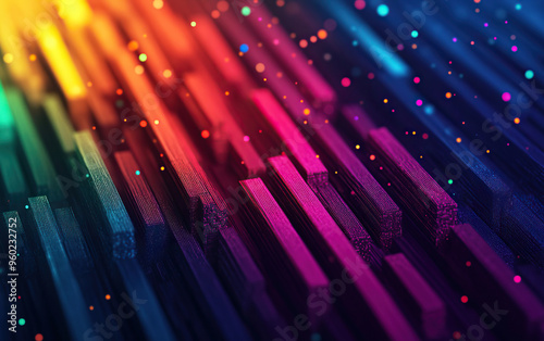 Colorful abstract background with vibrant lines and particles creating a dynamic visual effect.