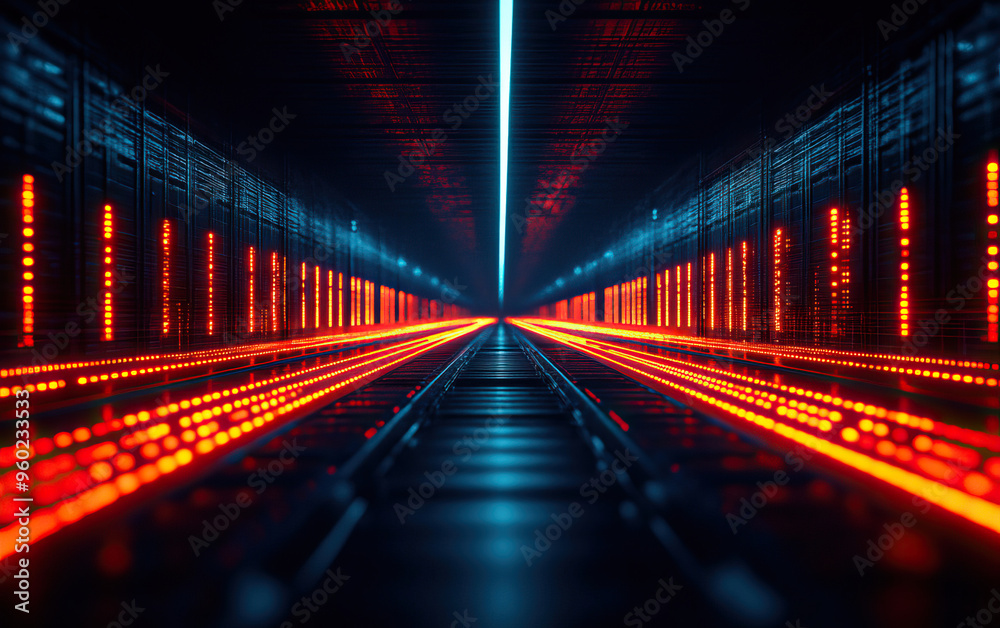 Futuristic digital corridor with vibrant neon lights, showcasing technology and innovation in a stunning visual landscape. Futuristic digital corridor with vibrant neon lights, showcasing technology and innovation in a stunning visual landscape.