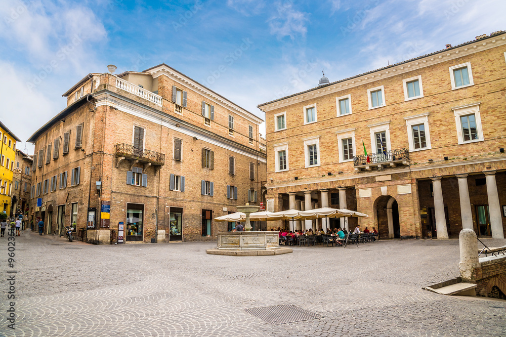 Obraz premium A view across the Rome Square in the center of the city in Urbino, Italy in summertime