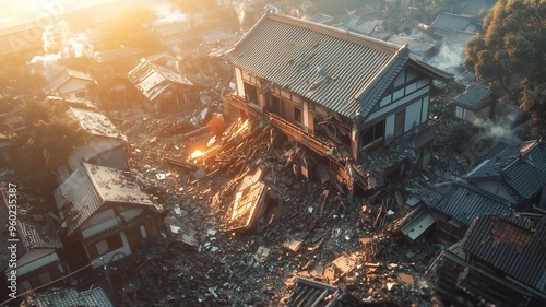 巨大地震による日本家屋の倒壊 photo