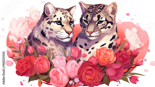 Beautiful Snow Leopard Watercolor Clipart, Wild Animal Colored Design for Your Corporate and Business Graphic Resource or Creative Project, Ai Generative