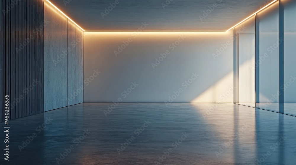 Minimal AI-controlled lighting system dimming to save energy, soft natural light, large empty space around, copy space for stock photo with minimal concept, No logo, No Trademark, No text Minimal AI-controlled lighting system dimming to save energy, soft natural light, large empty space around, copy space for stock photo with minimal concept, No logo, No Trademark, No text