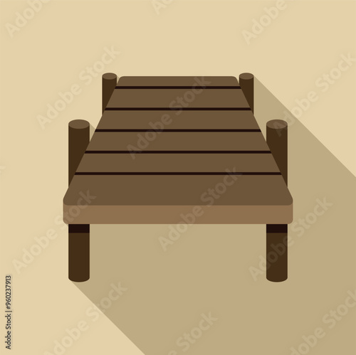 Wooden pier with planks for mooring boats, flat style icon with long shadow for web and mobile design