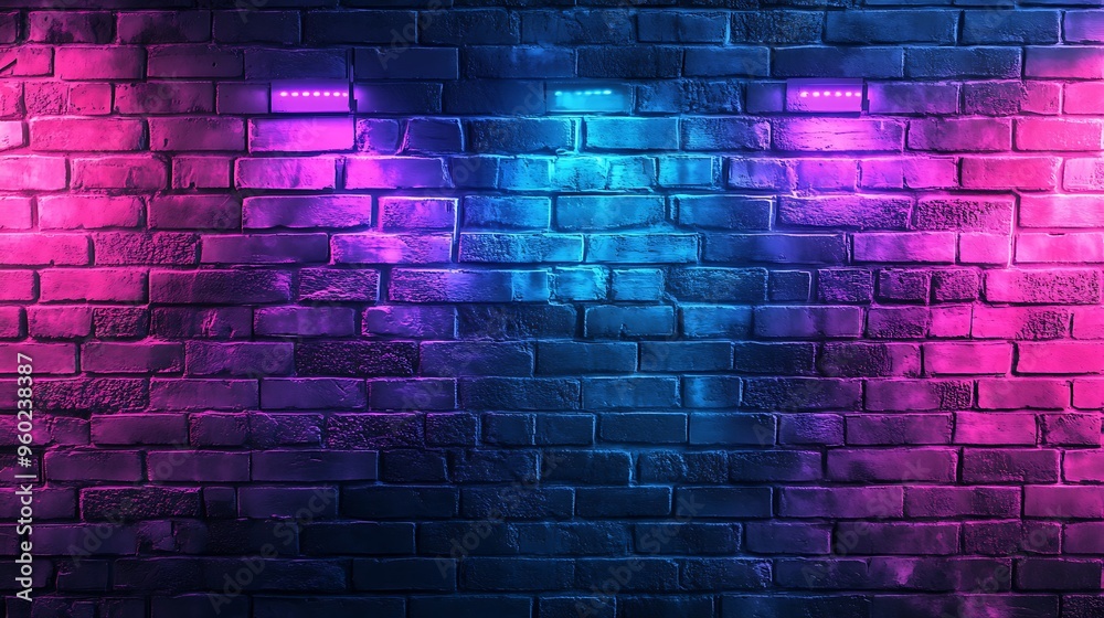 Neon brick wall background with purple and blue lights Neon brick wall background with purple and blue lights