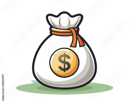 Money bag with money vector art illustration on white background 