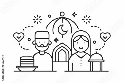 Mehfil-e sama or qawwali Night concept, gathering for spiritual listening vector outline icon, Muslim marriage Symbol, Islamic wedding customs Sign, Pakistani matrimony stock illustration
