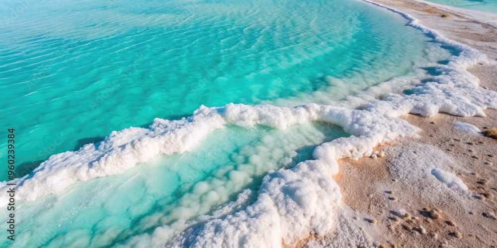 Turquoise ocean waves crashing on a sandy beach.