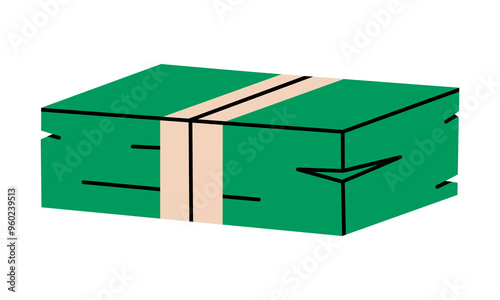 Hand drawn cute cartoon illustration bundle of banknotes. Flat vector stack money currency salary sticker in colored doodle style. Bill payment icon or print. Investment or business. Isolated.