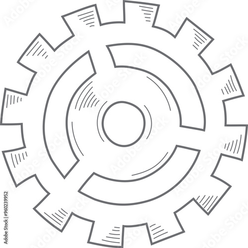 Hand drawn gear cogwheel. Doodle sketch style color gear mechanism. Concept of business idea, teamwork, progress background. Doodle cog