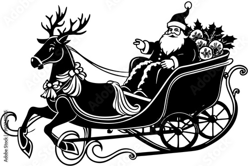 vector silhouette of Santa with a sleigh