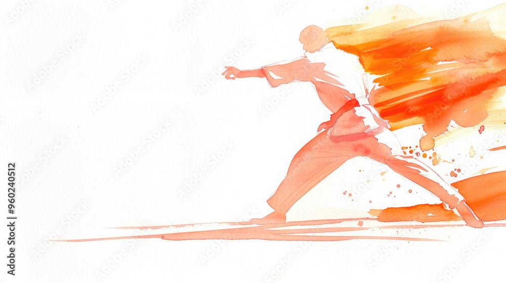 Fototapeta premium A martial artist strikes a powerful pose, surrounded by dynamic bursts of color, showcasing strength and grace in motion
