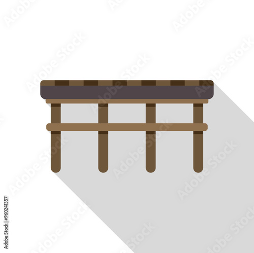 Wooden platform on stilts over water, isolated on white background