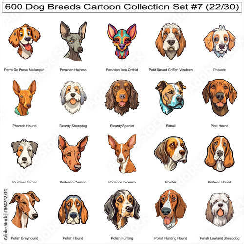 Cute Dog Breeds Cartoon Characters Sticker Bundle Collection Set 7 of 600 Dog Faces Isolated Part 22 photo