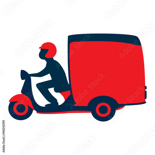 trike motorcycle delivery transport with man in flat design