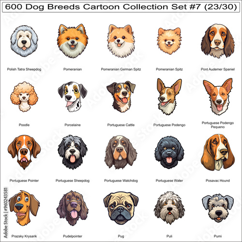 Cute Dog Breeds Cartoon Characters Sticker Bundle Collection Set 7 of 600 Dog Faces Isolated Part 23