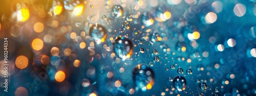 Abstract bokeh light effects with water droplets on vibrant background photo