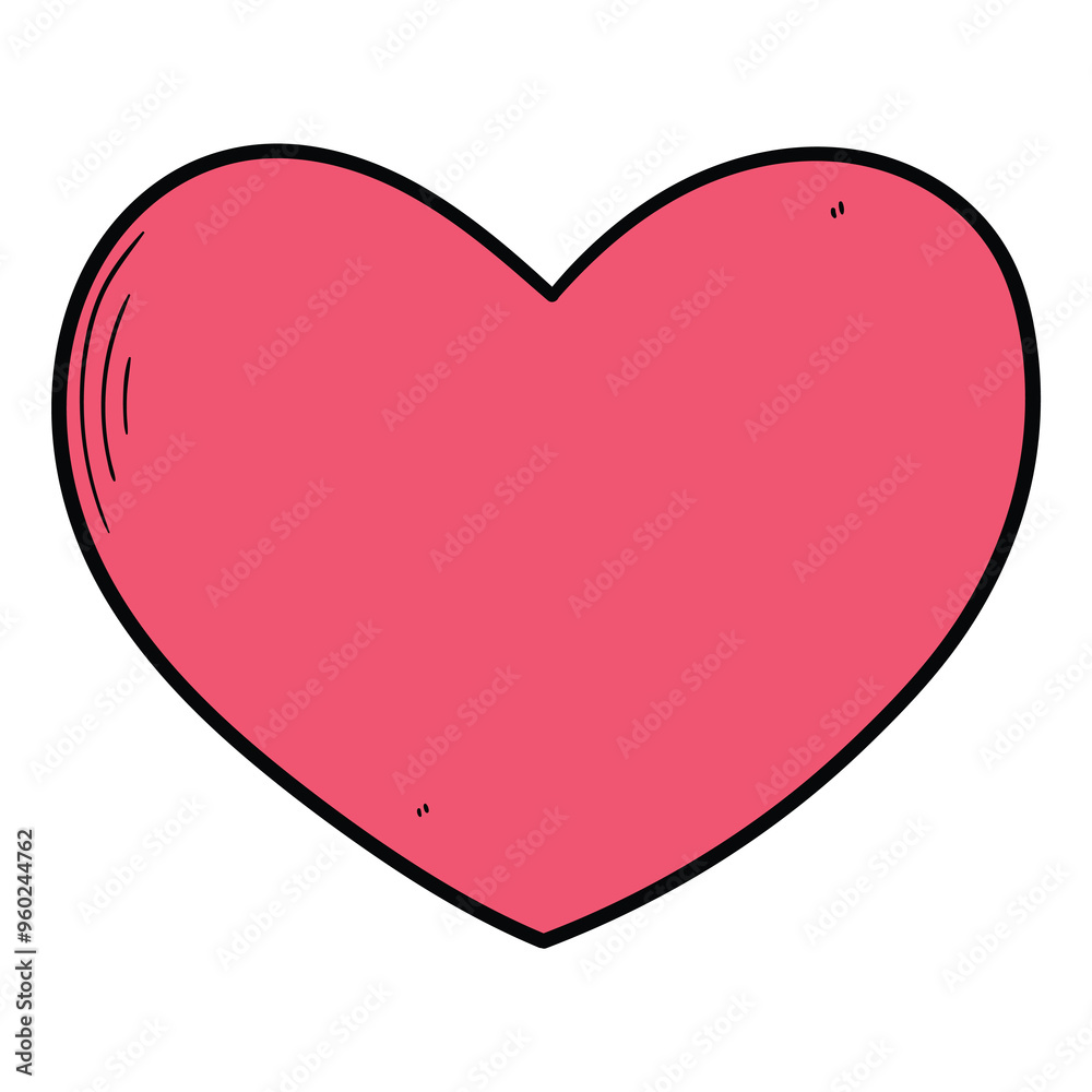 Hand drawn cartoon pink heart on white background. February 14, valentine's day, wedding, love.
