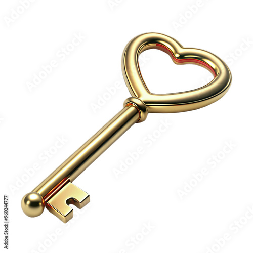 A gold key in the shape of a heart. Casual illustration, element on white background