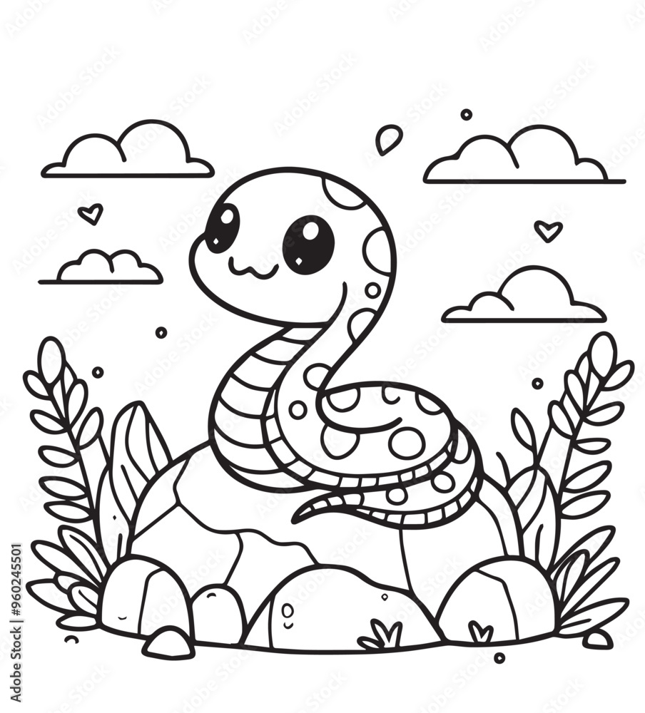 Naklejka premium cute snake and wild life nature kid coloring page education 