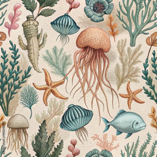 Illustration of a vibrant coral reef with diverse marine life in an underwater ecosystem