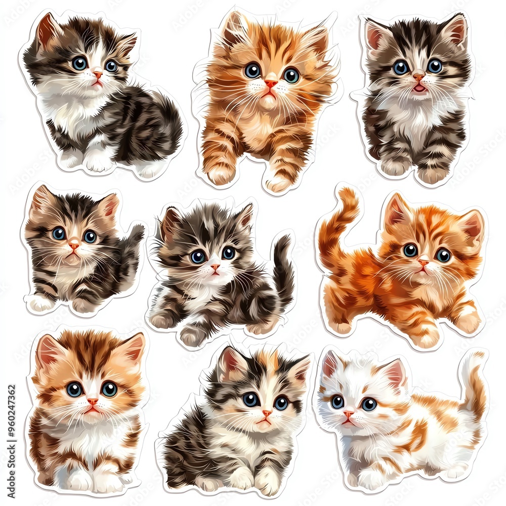 Cute collection of adorable kitten illustrations in various colors and patterns, perfect for pet lovers and art enthusiasts. Cute collection of adorable kitten illustrations in various colors and patterns, perfect for pet lovers and art enthusiasts.