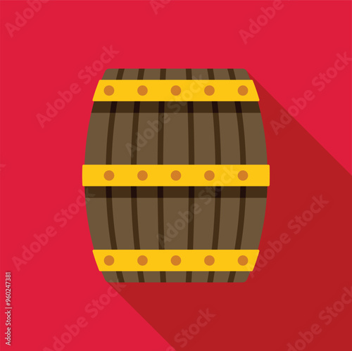 Barrel with metal rings made in modern flat style with long shadow