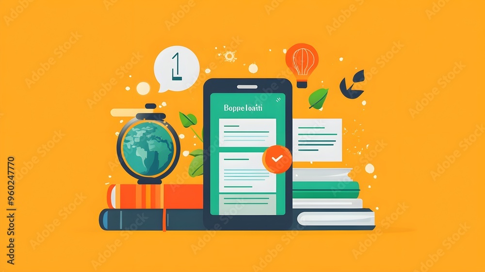 A flat design of a language learning app with easy-to-navigate lessons and progress tracking