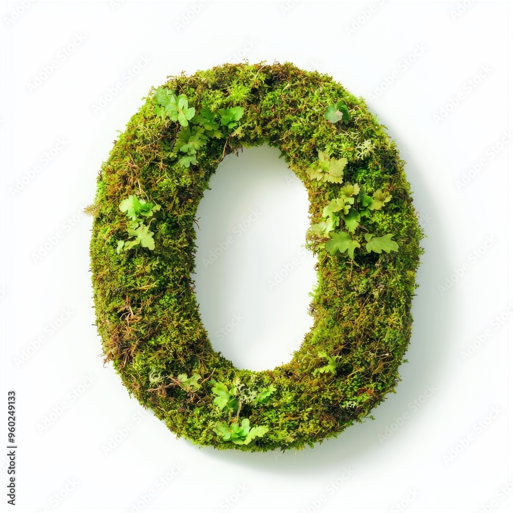 Moss-covered letter O on a white background Moss-covered letter O on a white background