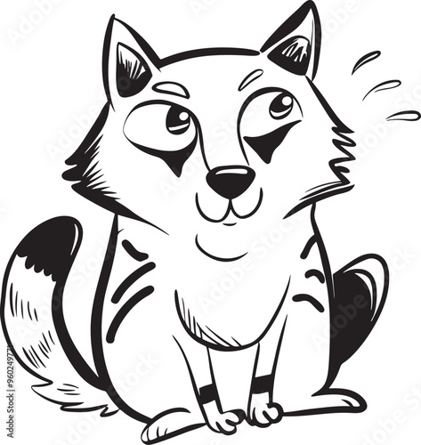 Alaskan Malamute Doodle Line Art Drawing Black and White Illustration for Coloring Pages