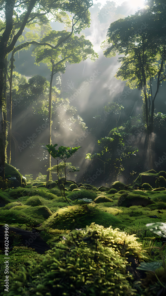 Tropical rainforest with trees and moss Tropical rainforest with trees and moss