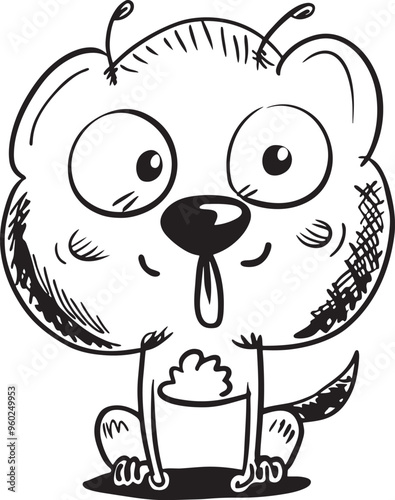 Bichon Fris Doodle Line Art Drawing Black and White Illustration for Coloring Pages