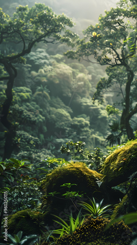 Tropical rainforest with trees and moss