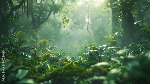 Tropical rainforest with trees and moss