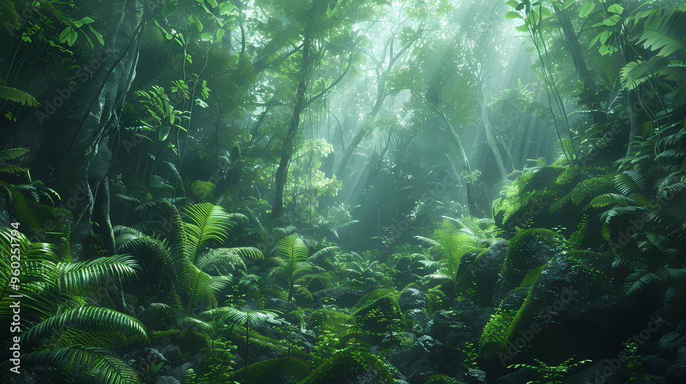 Tropical rainforest with trees and moss Tropical rainforest with trees and moss