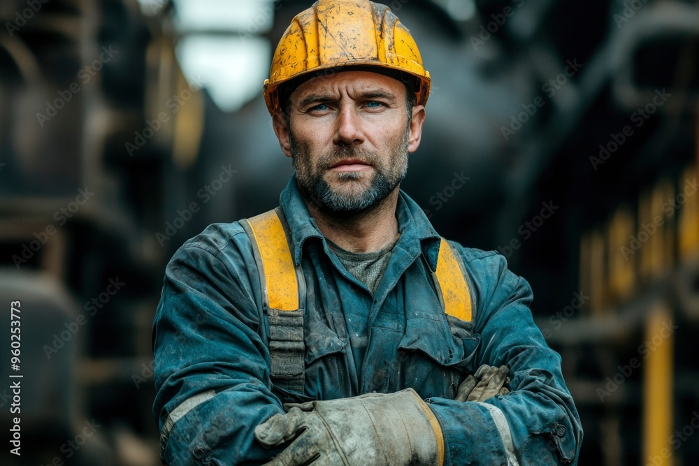 A Construction Worker in a Yellow Hard Hat with Arms Crossed A Construction Worker in a Yellow Hard Hat with Arms Crossed