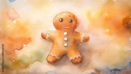 Gingerbread man cookie with a cheerful expression on a colorful background for holiday treats