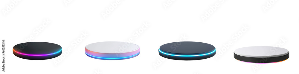 A collection of smart home devices with sleek designs, showcasing various colors and light patterns for modern living. isolated on a transparent background A collection of smart home devices with sleek designs, showcasing various colors and light patterns for modern living. isolated on a transparent background