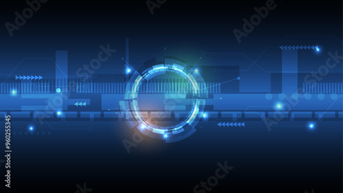 Sound wave rhythm background. Blue technology background with motion neon light effect. Futuristic digital innovation background vector illustration. Musical symbol of the circular audio equalizer.