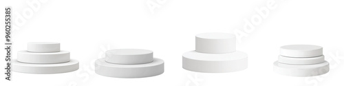 A collection of white plastic caps in various sizes, ideal for packaging and product design presentations. isolated on a transparent background