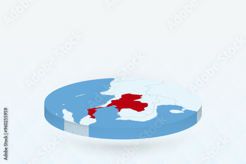 3D Isometric Map Highlighting Thailand in Red.