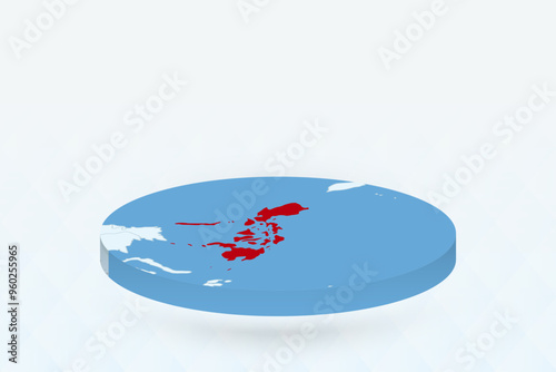 3D Isometric Map Highlighting Philippines in Red.