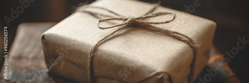Eco-friendly kraft paper gift tied with twine, exuding rustic charm and sustainability, ideal for minimalist and environmentally conscious celebrations.